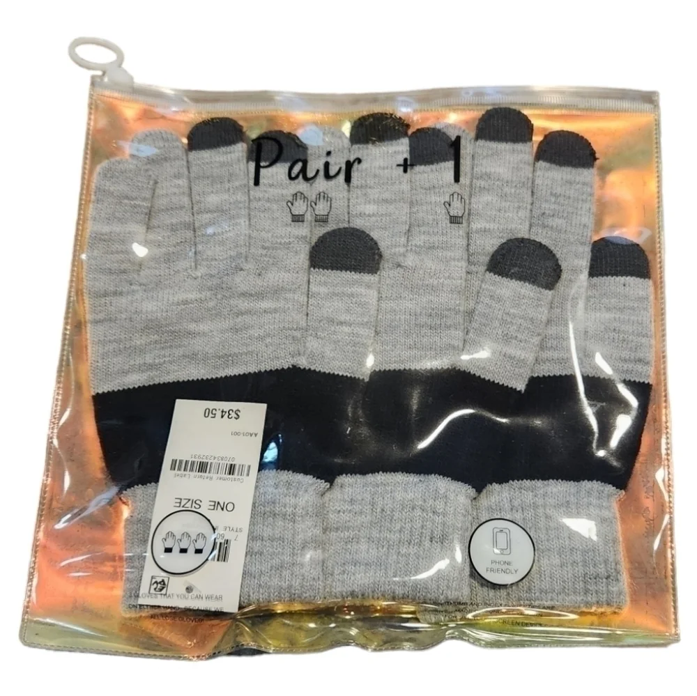 INC Women's Pair + 1 Gray and Black Gloves Set Gift Set NWT